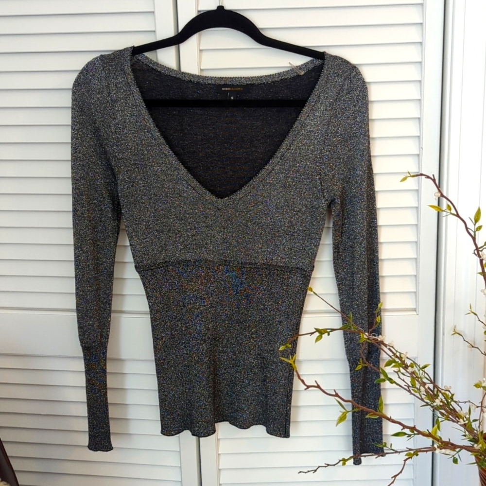 BCBG Silver Top Blouse S
